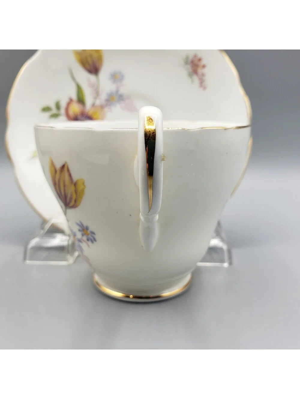 VTG Royal Ascot Teacup & Saucer Orange Purple Flower Bone China England Gold